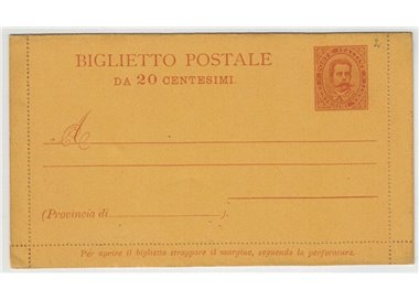 ITALY KINGDOM 1889 Umberto I, 20 Cent Postal Card new