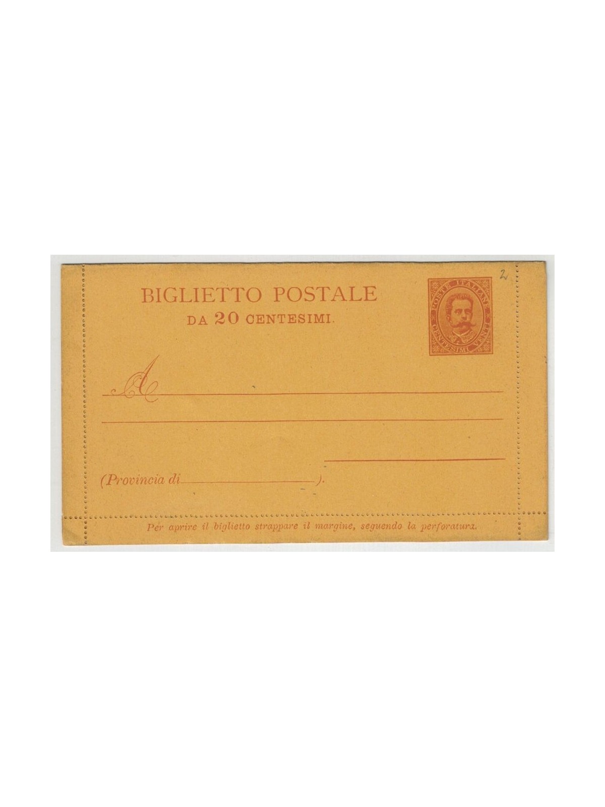ITALY KINGDOM 1889 Umberto I, 20 Cent Postal Card new