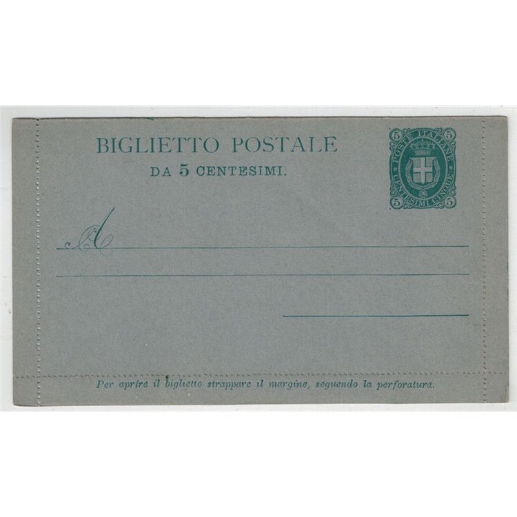 ITALY KINGDOM 1889 Umberto I, 5 Cent Postal Card new