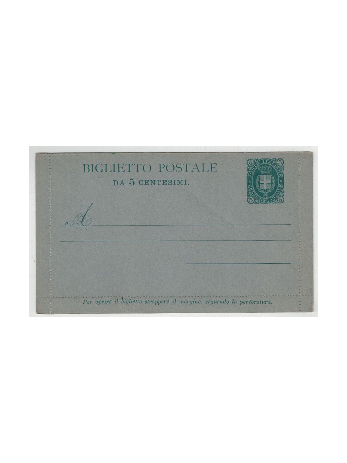 ITALIA REGNO 1889 Umberto I, Biglietto Postale 5 Cent. nuovo