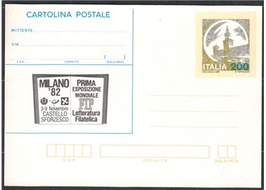 ITALIA 1982 Milano 82, Cartolina Postale £200 nuova