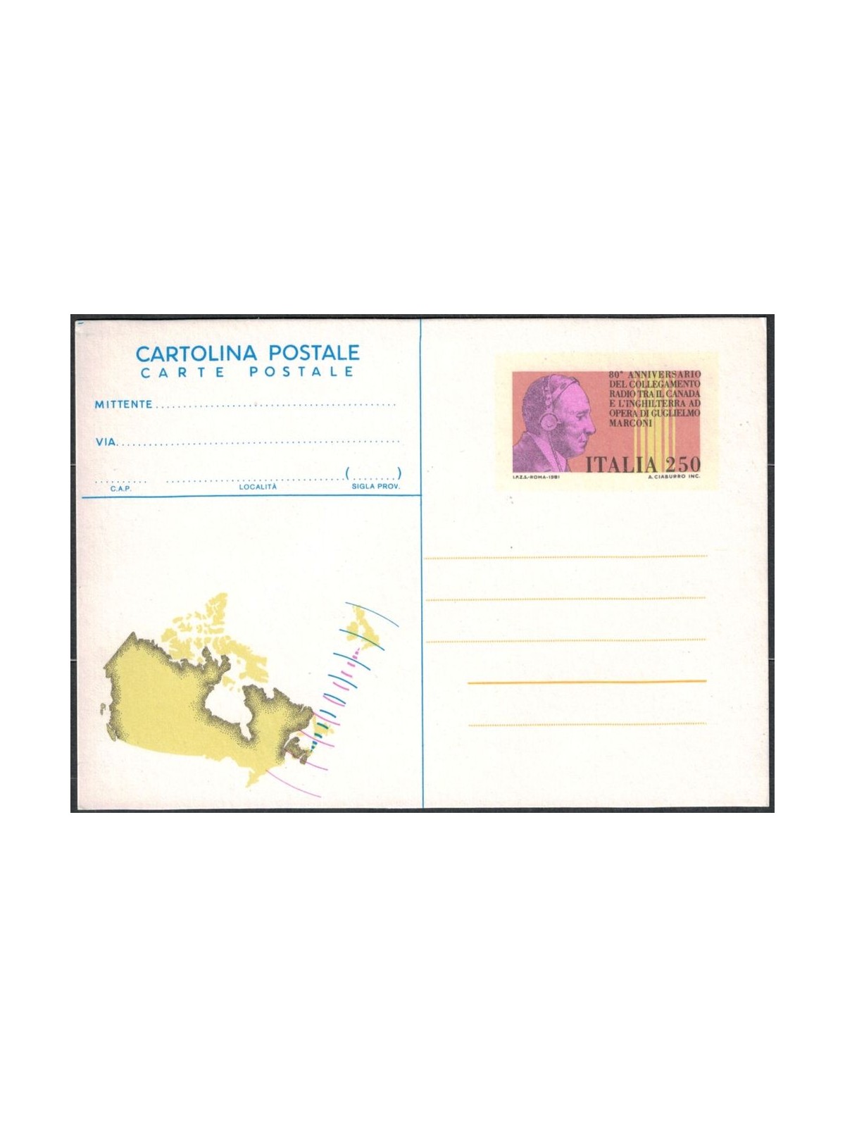 ITALY 1981 Guglielmo Marconi, Postcard £250 new