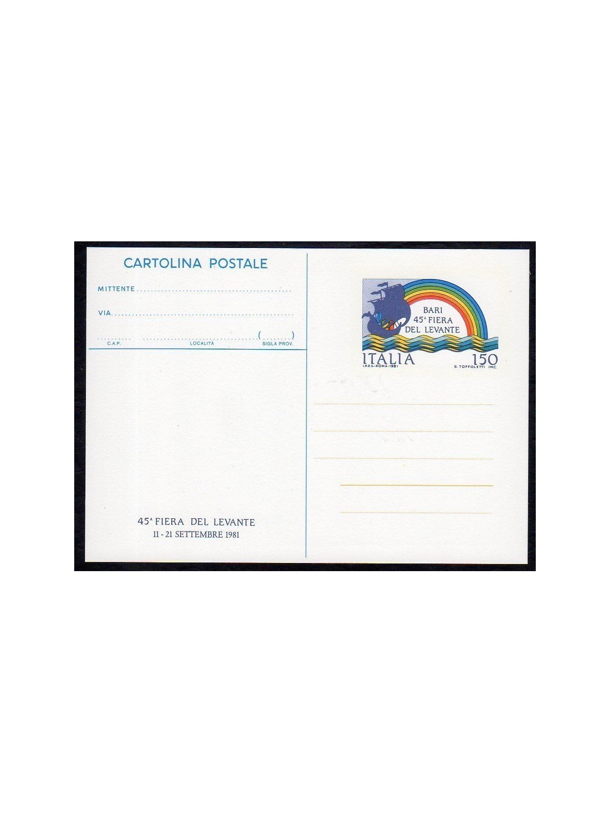 ITALIA 1981 Bari 81, Cartolina Postale £150 nuova