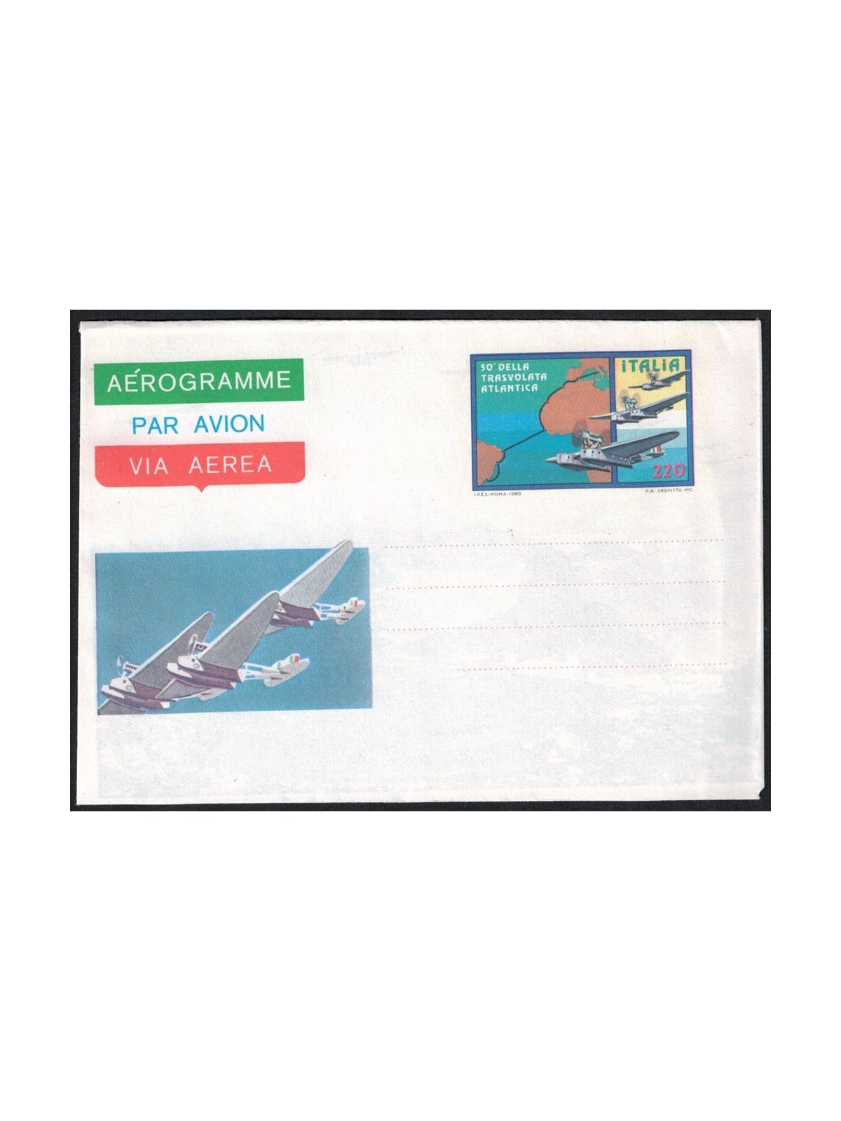 ITALY 1980 Transatlantic Flight, Aerogram £220 new