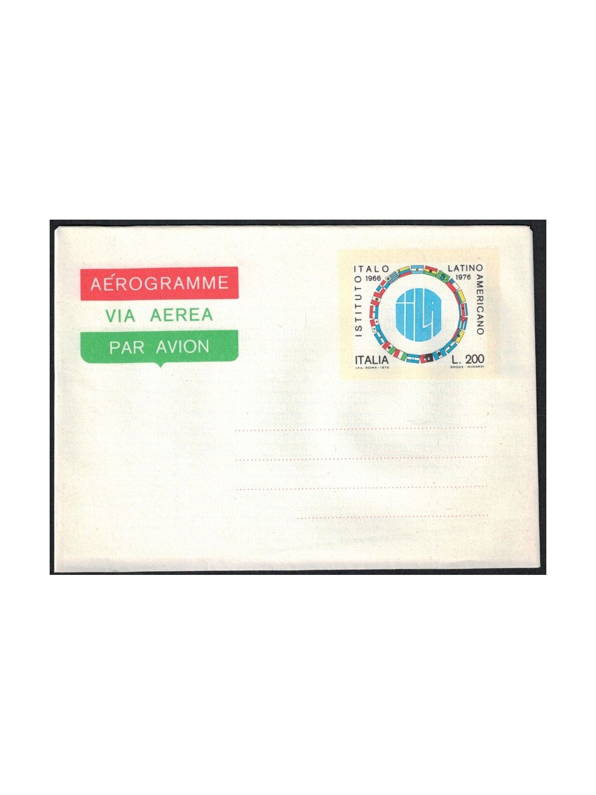ITALY 1976 Italo Latin Institute, Aerogram £200 new