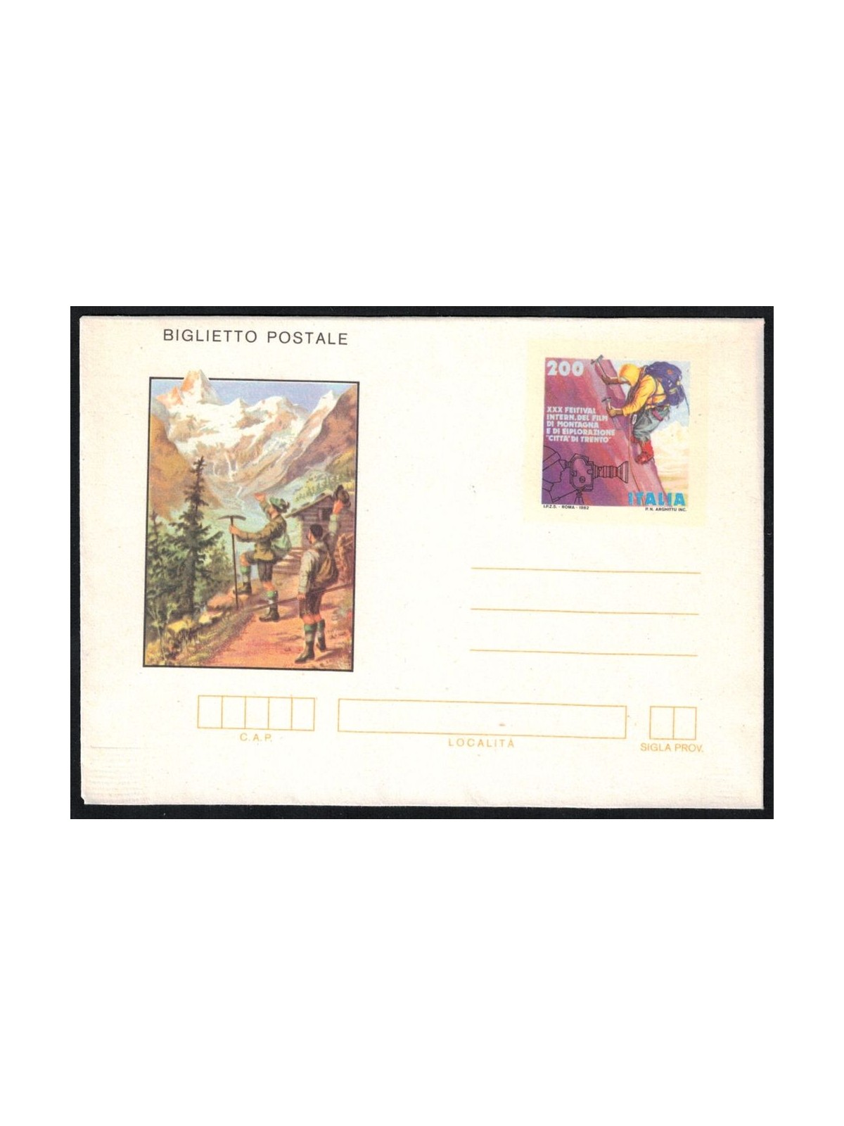 ITALIA 1982 Film di montagna, Biglietto Postale £200 nuovo