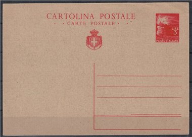 LUOGOTENENZA 1945 Democratica, Cartolina Postale nuova £ 3 rosso