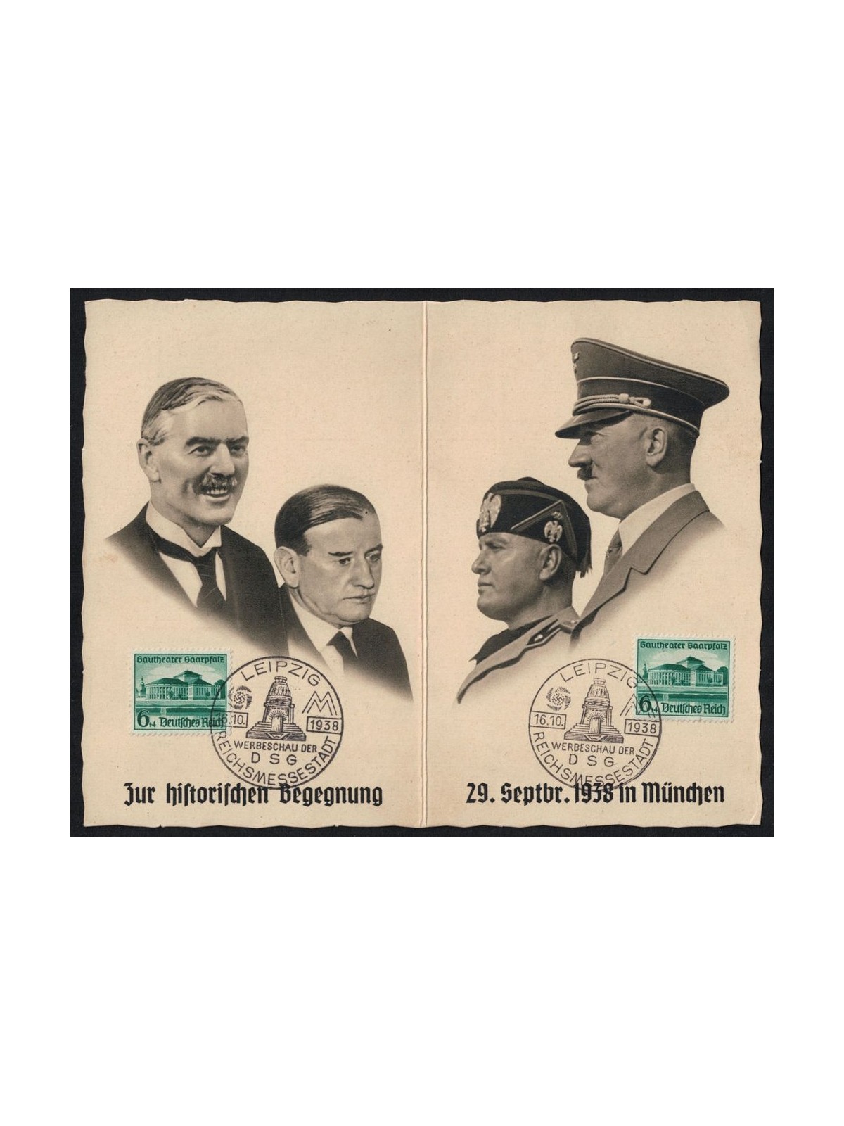 GERMANY 1938 FDC Mussolini's visit to Germany, Postcard with reply