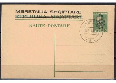 ALBANIA 1939 Constituent Assembly, Used Postcard q. 5 green on straw