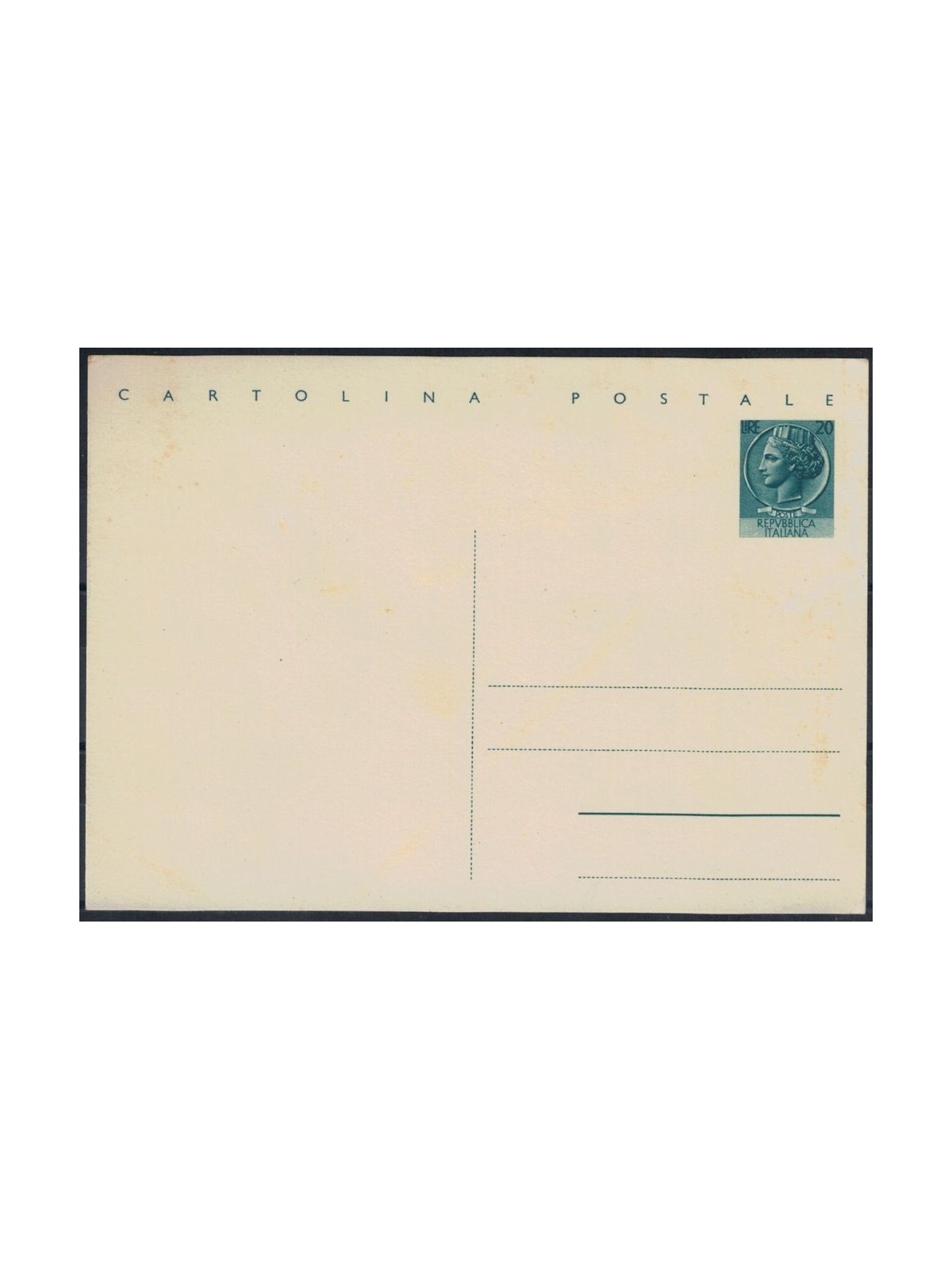 ITALIA 1954 Siracusana £ 20 verde, Cartolina Postale nuova