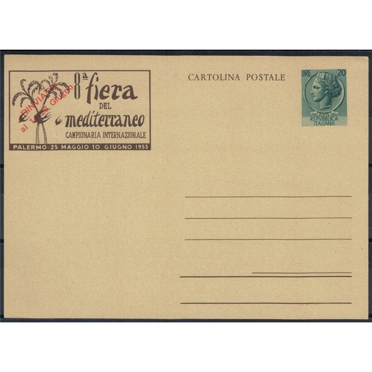 ITALY 1953 Mediterranean Fair £20 green, New Postcard