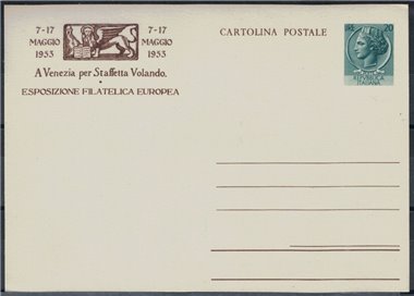 ITALIA 1953 Esposizione filat. europea £ 20 verde, Cartolina Postale nuova