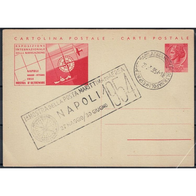 ITALY 1954 Overseas Exhibition £35 red, Postcard with exhibition cancellation.