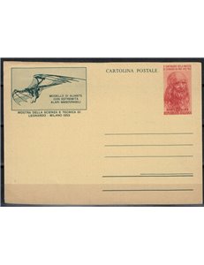 ITALIA 1953 Leonardo da Vinci, aliante £ 20 rosso, Cartolina Postale nuova