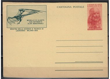 ITALY 1953 Leonardo da Vinci, glider £20 red, mint postal card