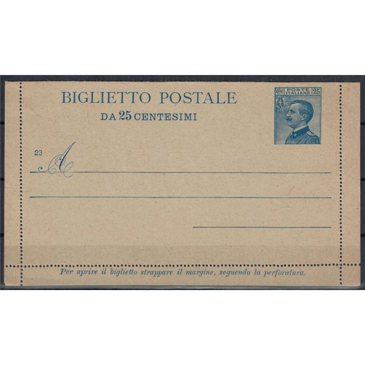 ITALIA REGNO 1923 Michetti 25c. azzurro su grigio, Biglietto Postale nuovo mill 23