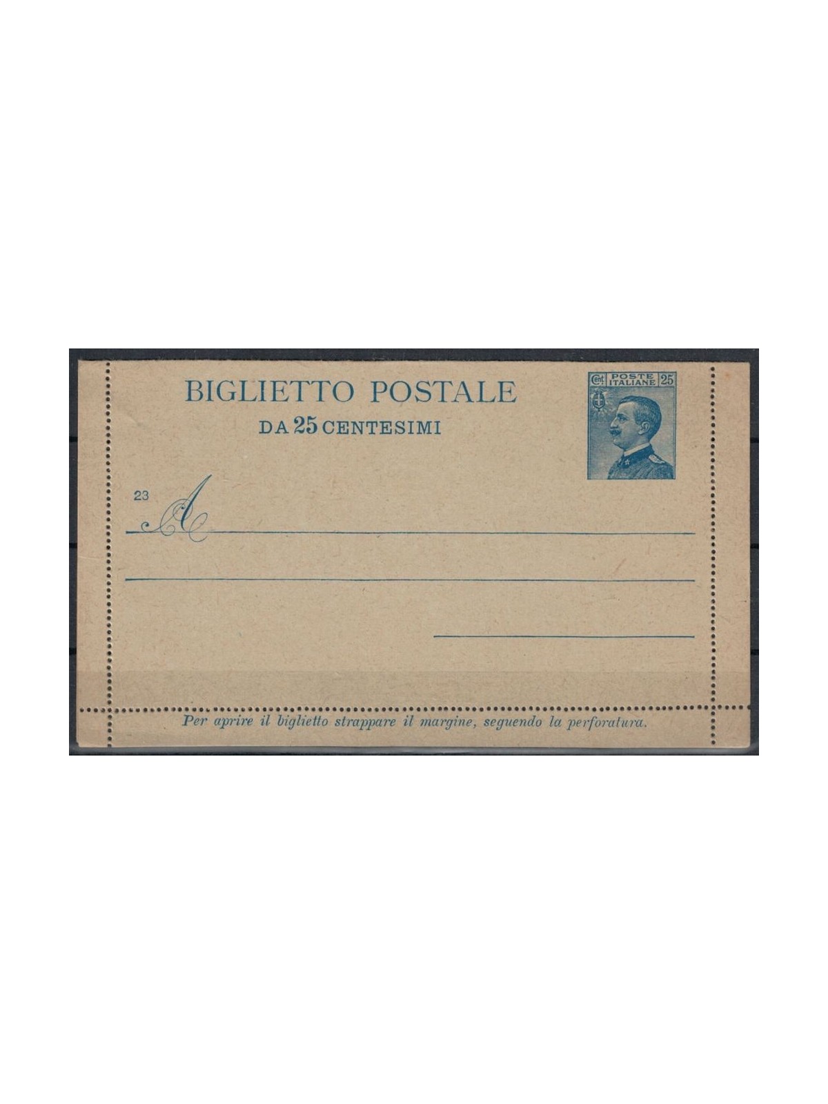 ITALY KINGDOM 1923 Michetti 25c. blue on grey, New Postal Card mill 23
