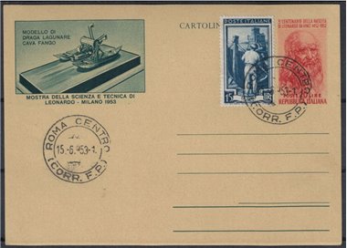 ITALY 1953 Leonardo da Vinci, lagoon dredger £20 red, FDC Postcard