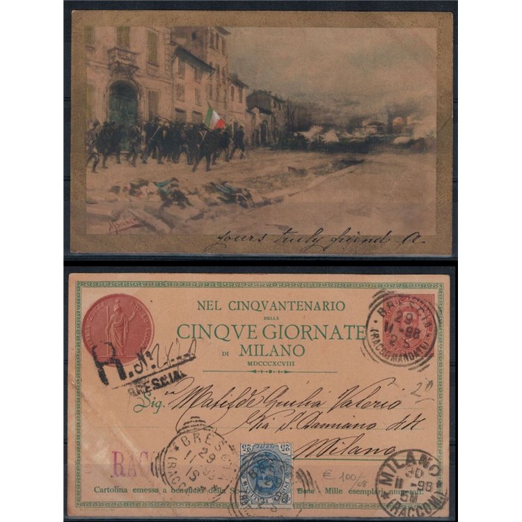 ITALIA REGNO 1898 Cinque giornate di Milano, Cartolina di commissione usata