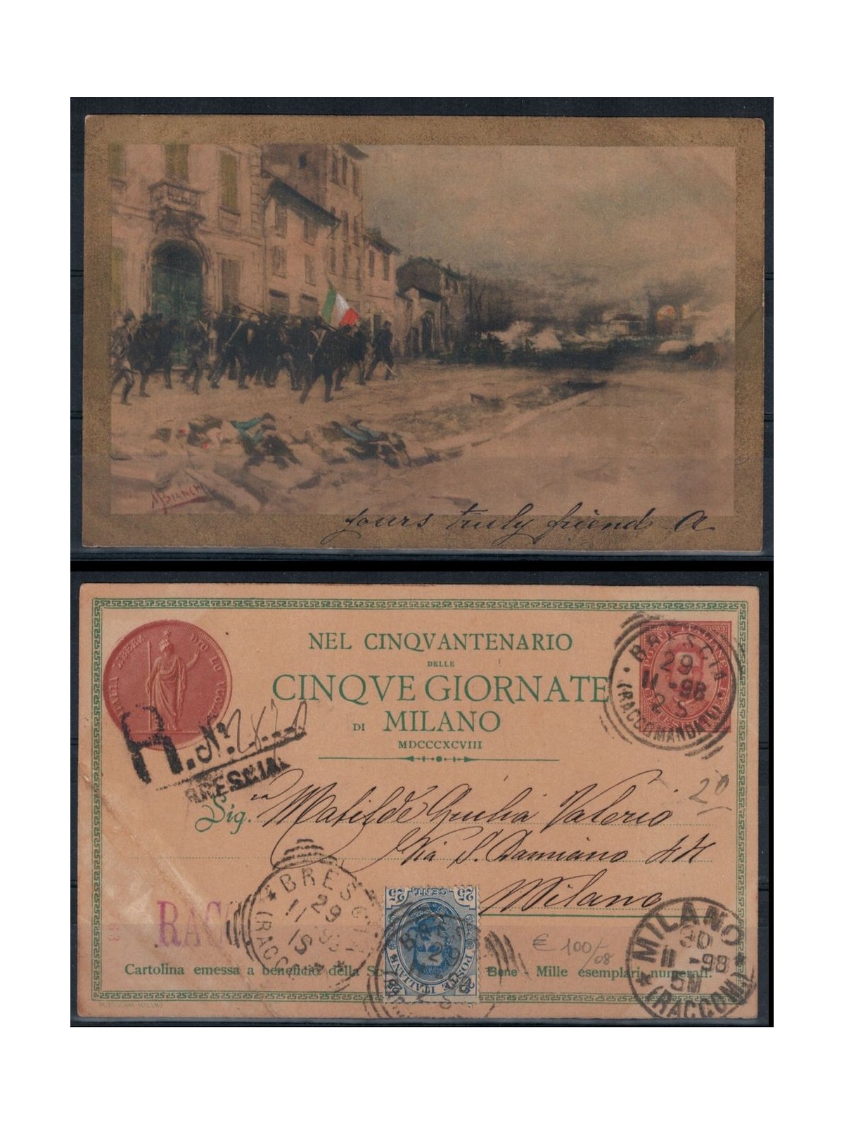 ITALY KINGDOM 1898 Five Days of Milan, Used Commission Postcard