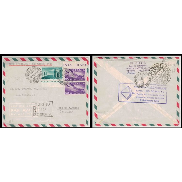 ITALY 1958 Aerogram Flight Presid. Gronchi in Brazil s/s