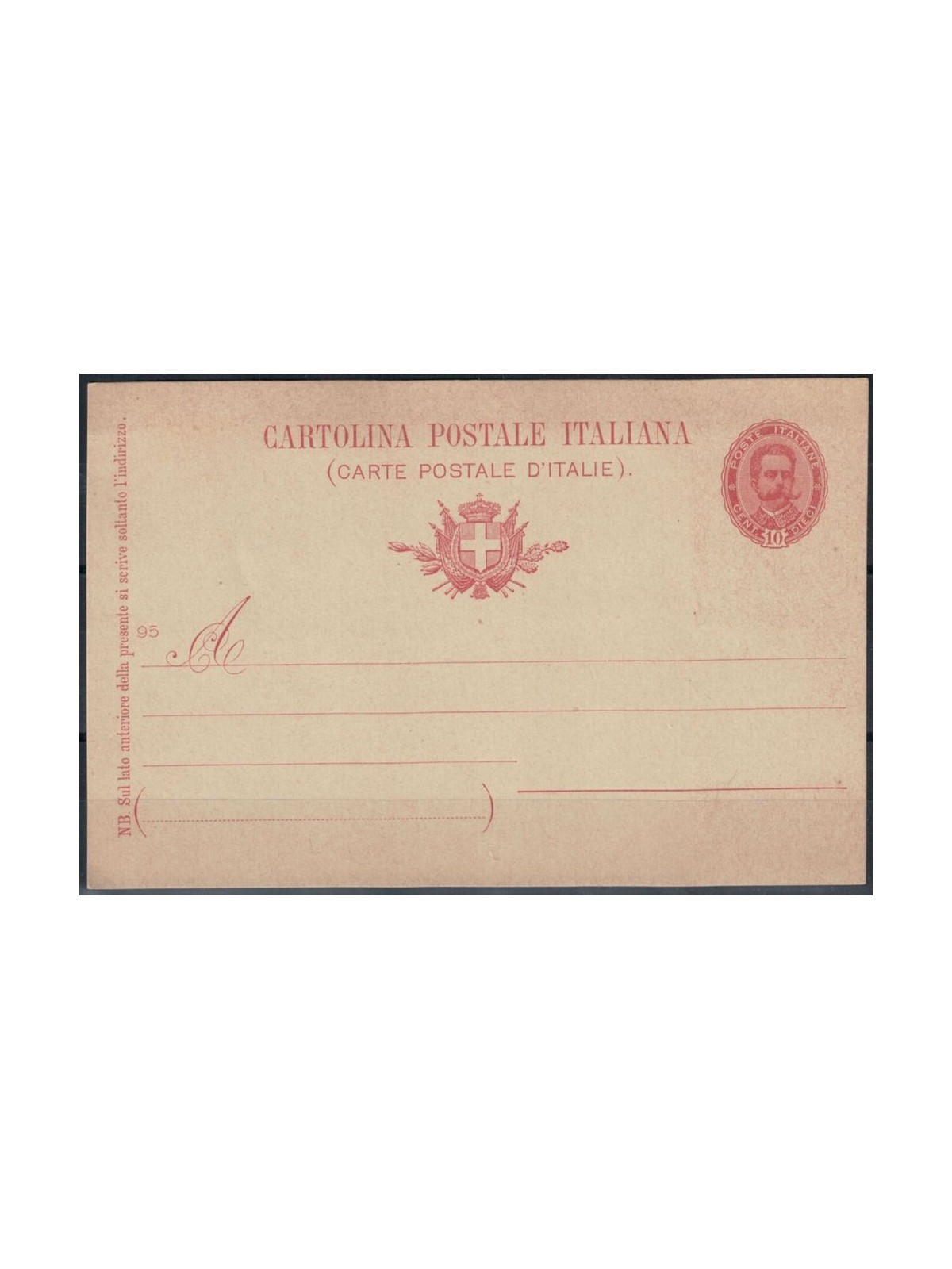ITALY KINGDOM 1895 Oval effigy Postcard 10 Cent mill 95 new