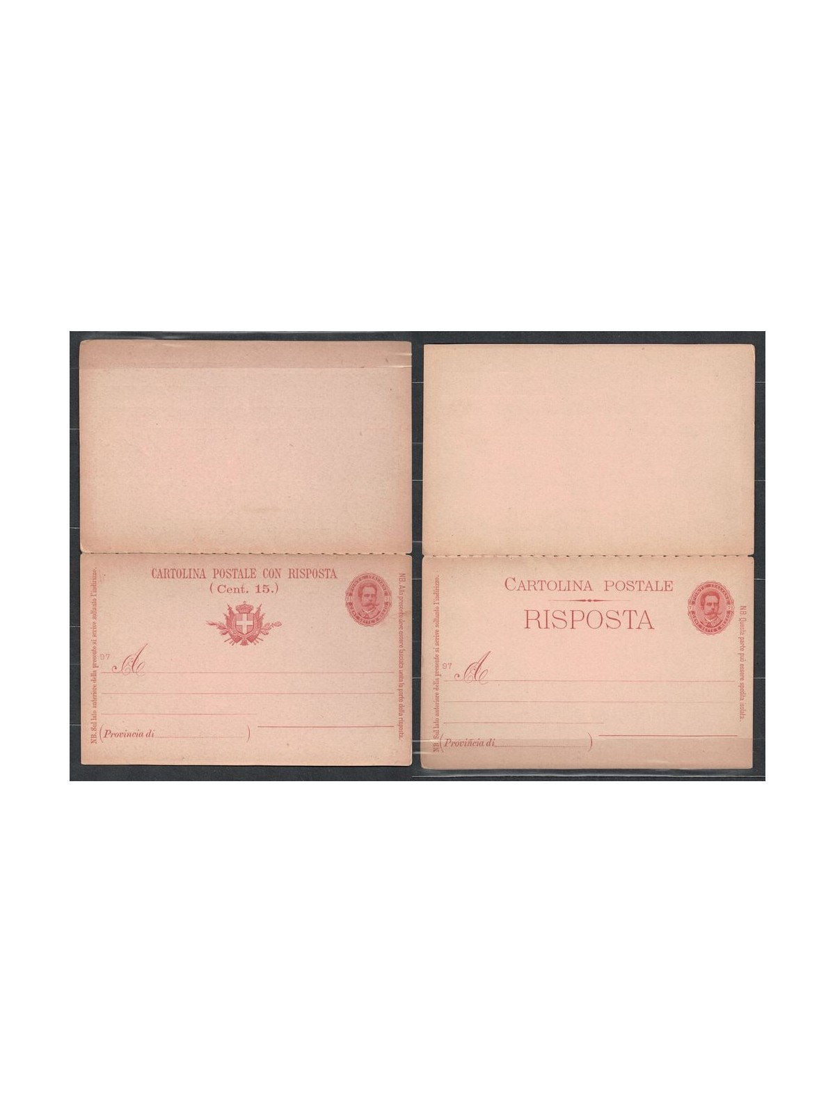 ITALIA REGNO 1895 Effigie ovale Cartolina Postale Cent 7½ + 7½ mill 97 nuova