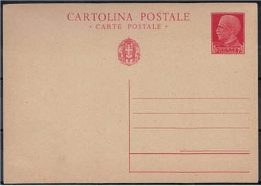 ITALY KINGDOM 1933 Imperial, Postcard 75 Cent. red new