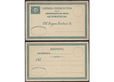 ITALIA REGNO 1875 Cartolina Postale di Stato per Sindaci £ 0,15 + R nuova