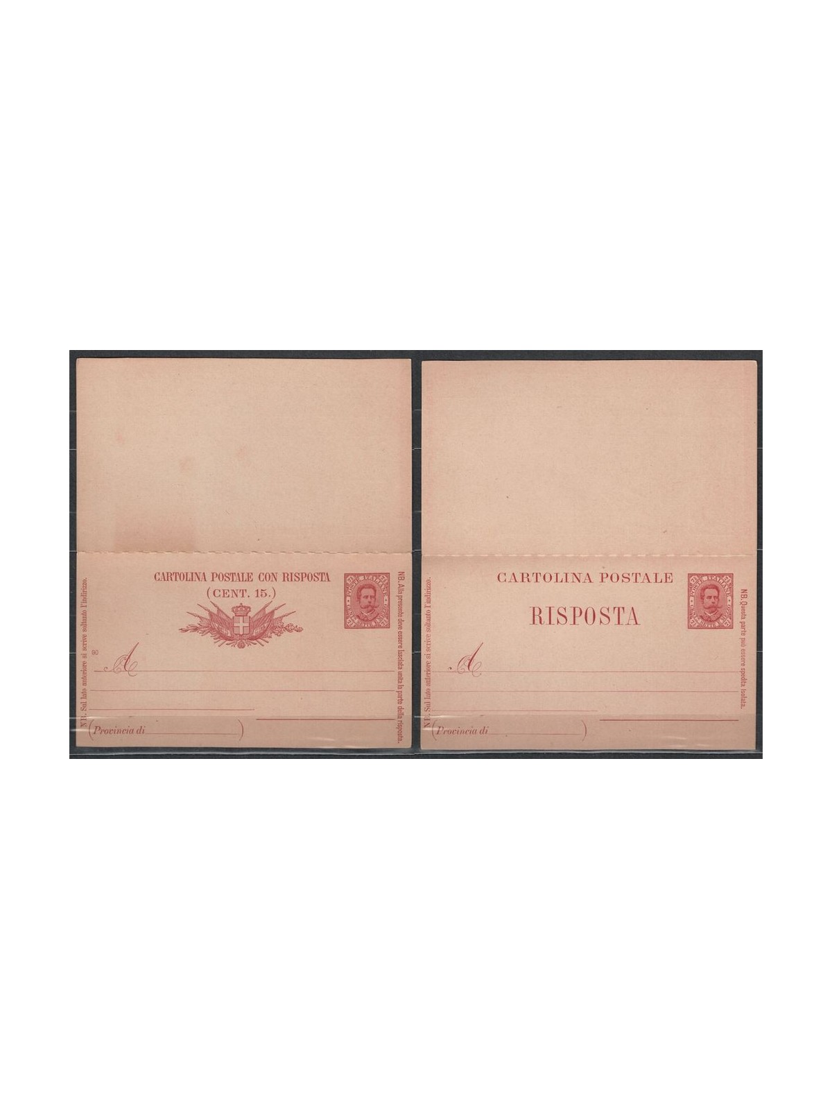 ITALY KINGDOM 1891 Umberto I Postcard Cent. 7½ + 7½ mill 90 new