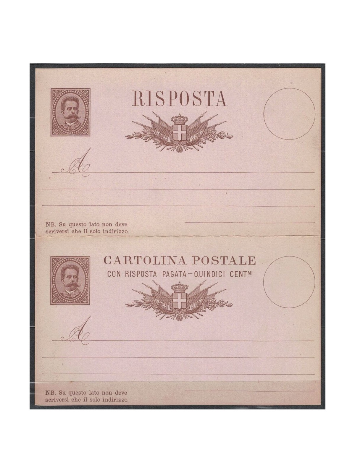 ITALIA REGNO 1879 Umberto I Cartolina Postale 15 Cent. + R nuova