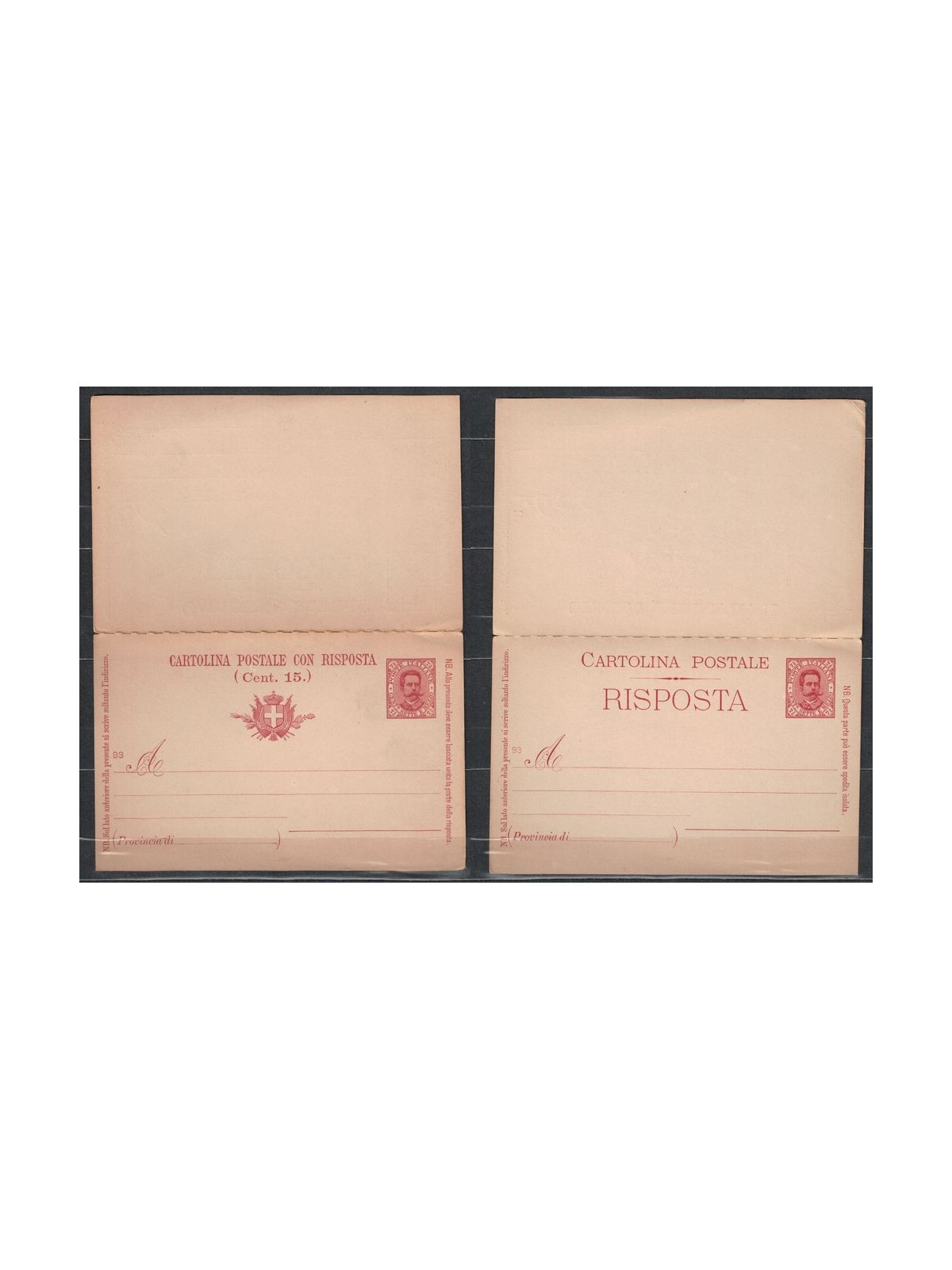 ITALIA REGNO 1893 Umberto I Cartolina Postale Cent. 7½ + 7½ mill 93 nuova