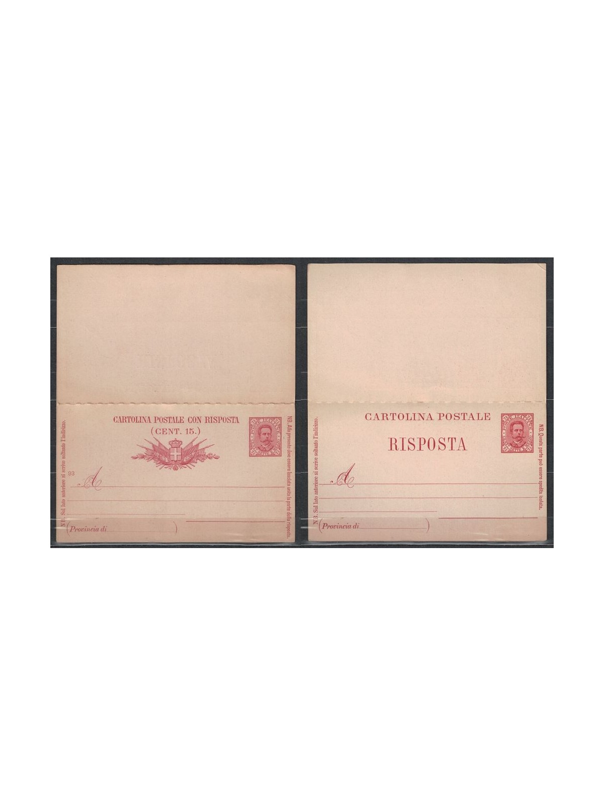 ITALIA REGNO 1891 Umberto I Cartolina Postale Cent. 7½ + 7½ mill 93 nuova
