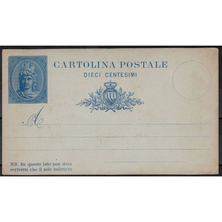 SAN MARINO 1882 Libertas Postcard Cent. 10 new