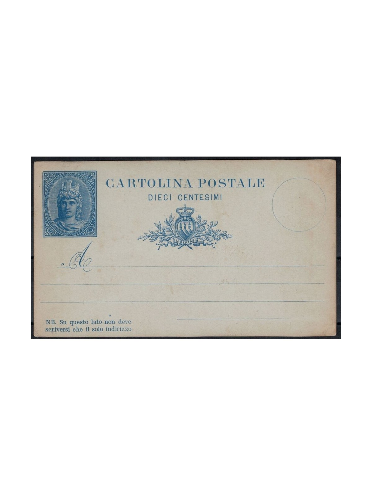 SAN MARINO 1882 Libertas Cartolina Postale Cent. 10 nuova