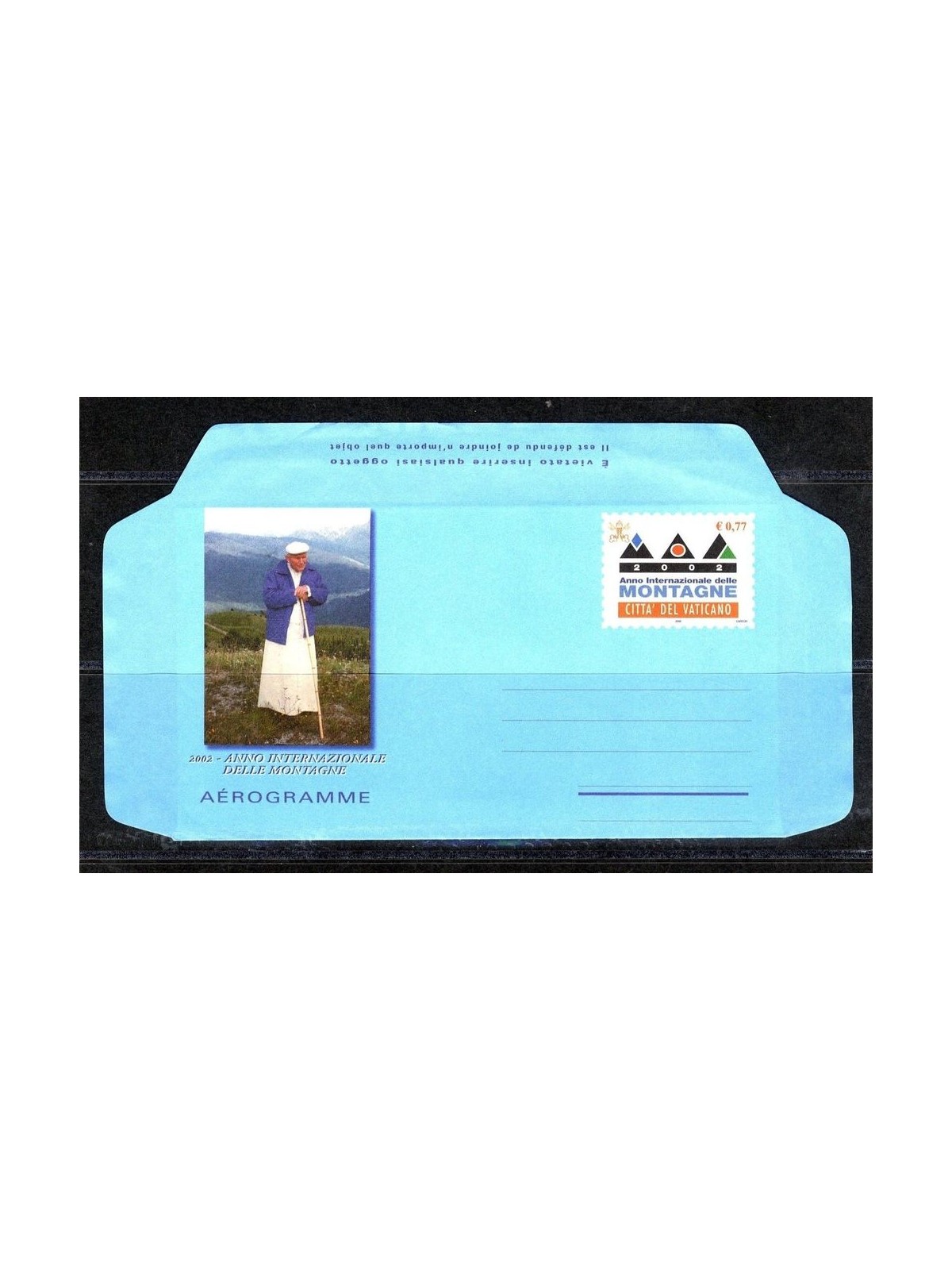 VATICAN 2002 Year of the Mountains, new aerogram