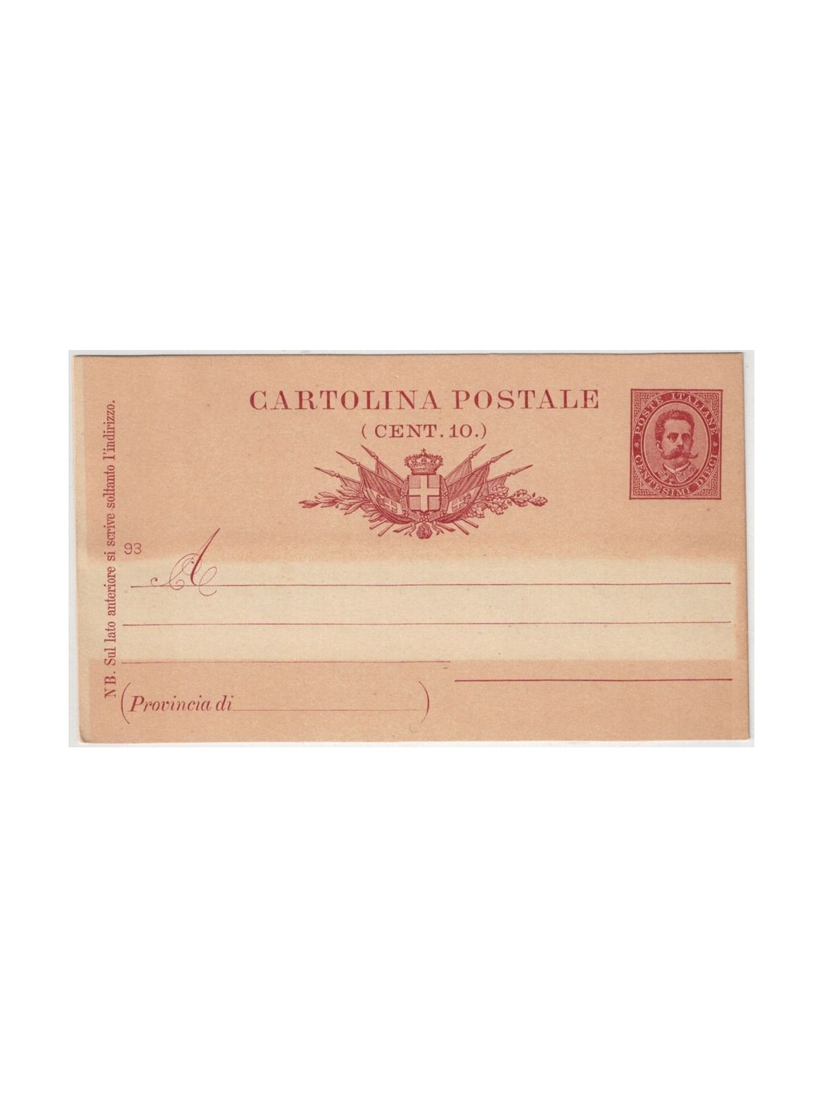 ITALY KINGDOM 1891 Umberto I Postcard 10 Cent. mill 93 new
