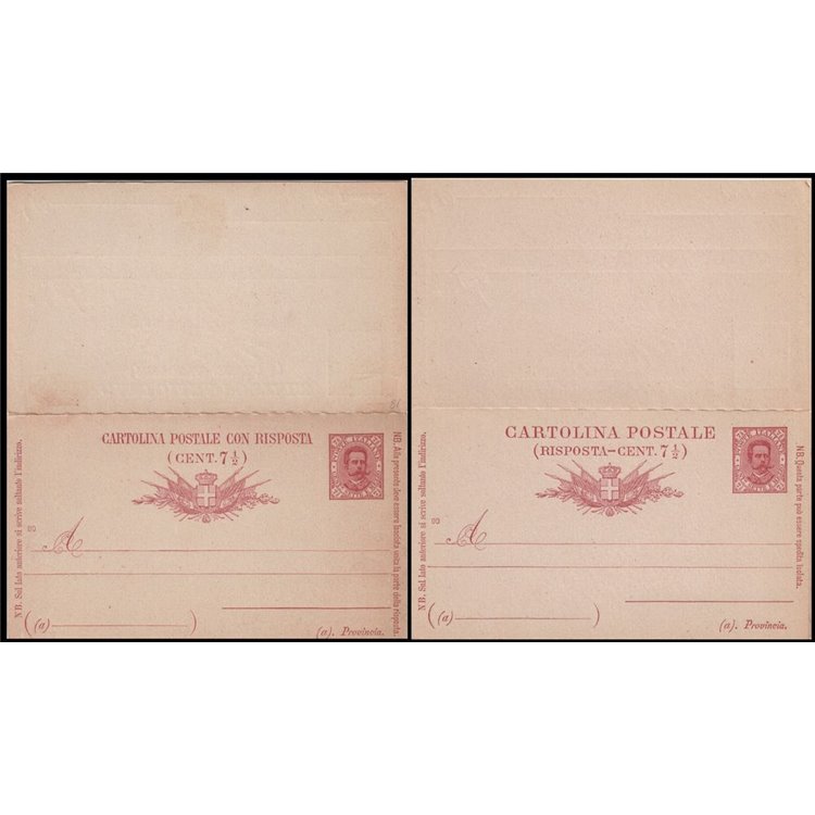 ITALIA REGNO 1889 Umberto I Cartolina Postale con risposta c. 7½ mill 90 nuova