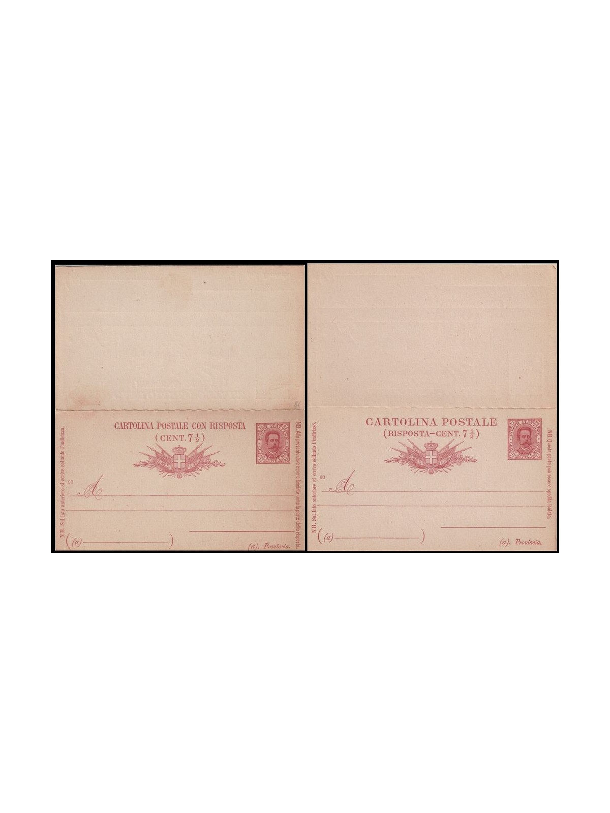 ITALIA REGNO 1889 Umberto I Cartolina Postale con risposta c. 7½ mill 90 nuova
