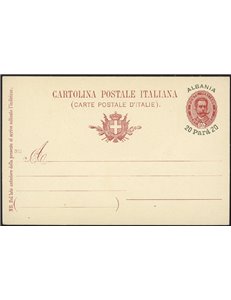 ALBANIA 1902 SCUTARI Cartolina Postale Effigie ovale 20p. su 10c. mill 902 nuova