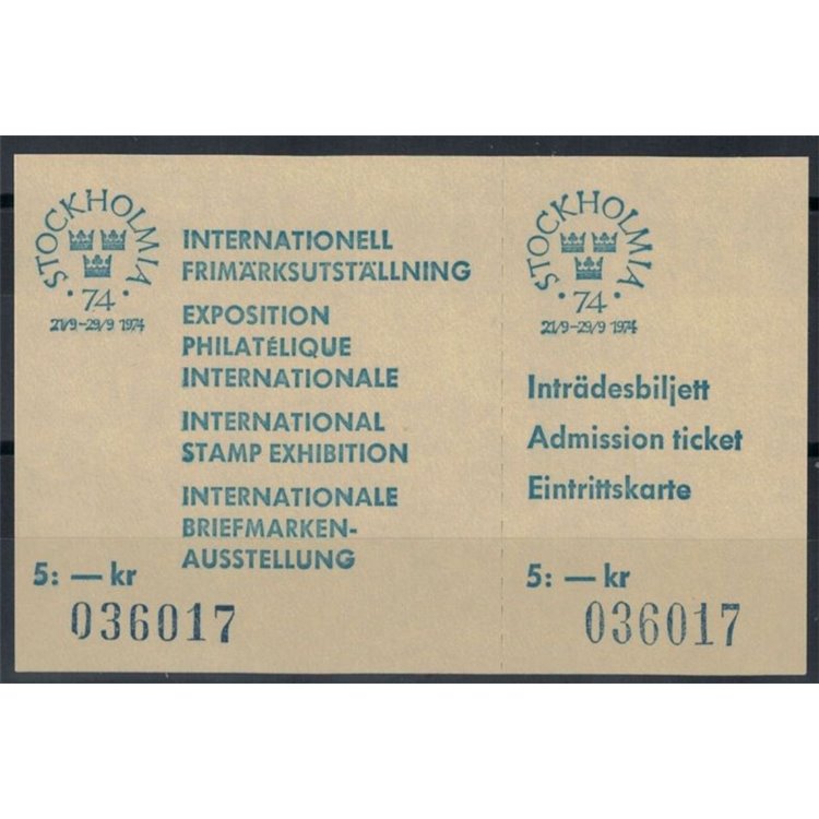SWEDEN 1974 Stockholmia philatelic exhibition intact ticket