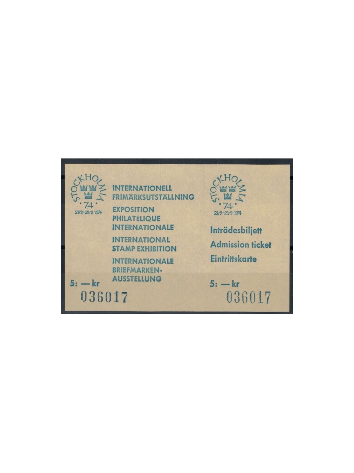 SVEZIA 1974 Esposizione filatelica Stockholmia biglietto integro