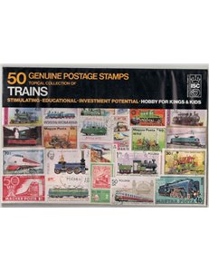 Lot of 50 world stamps on the theme of trains in complete packaging