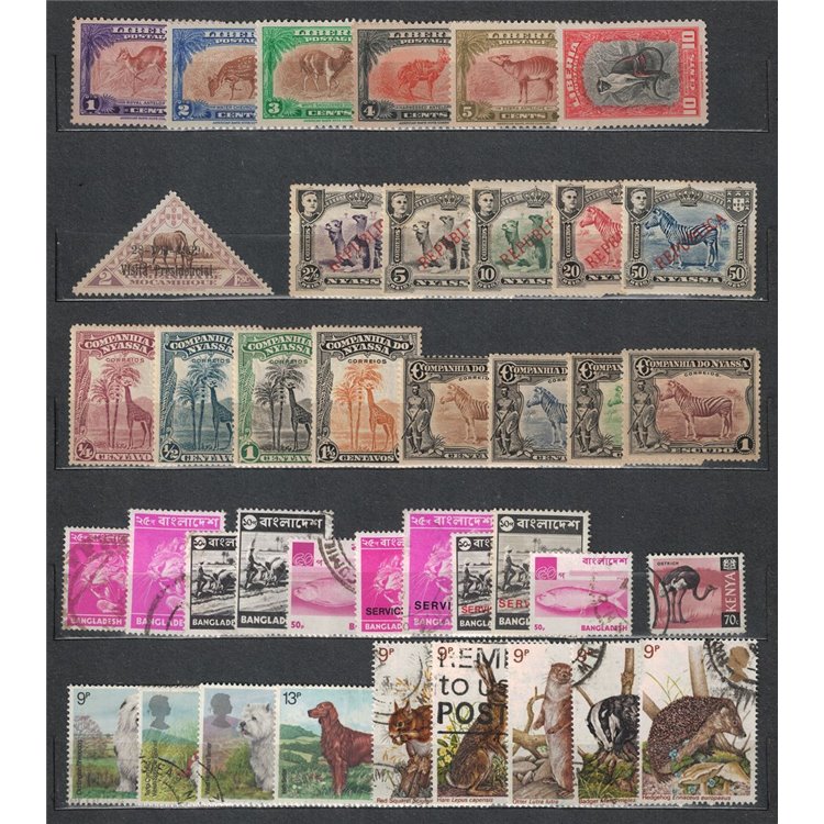 LIBERIA, NYARA, VIETNAM Lotto di 100 francobolli tematica Animali