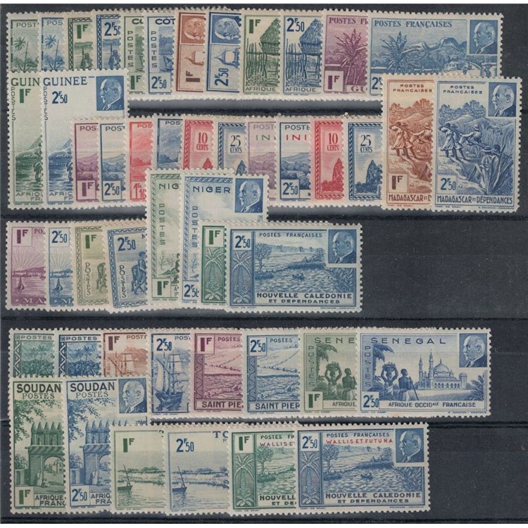 FRENCH COLONIES 1941 Marshal Pétain 48v MNH**
