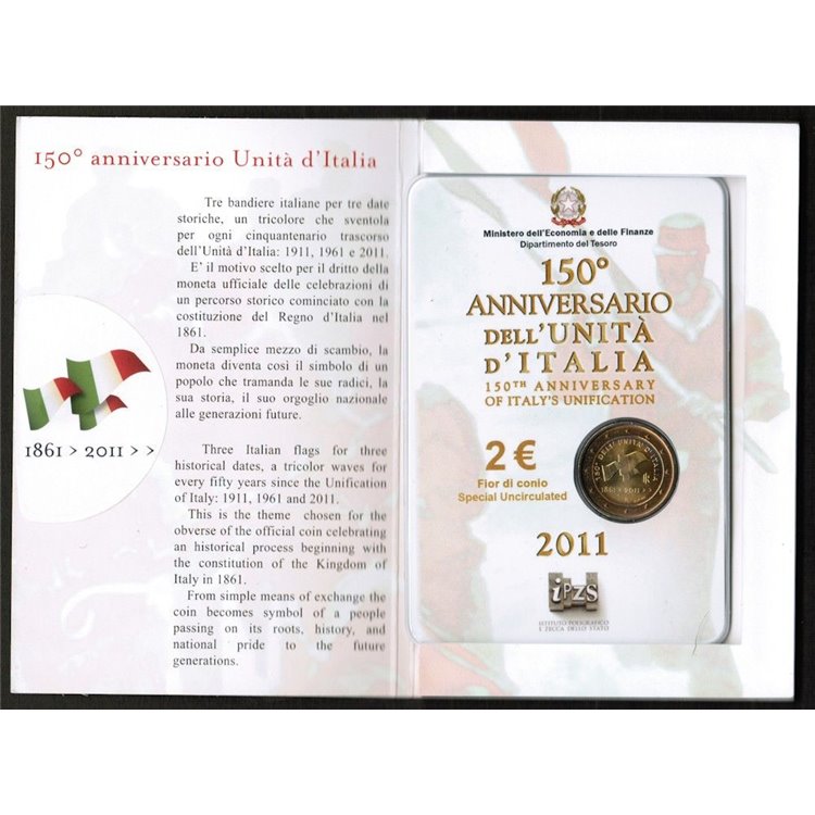ITALIA 2011 - 150° Anniversario Unità d'Italia 2 euro commemorativi FDC