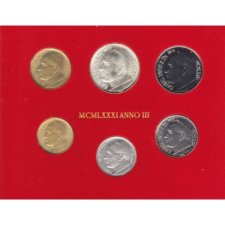 VATICAN 1981 John Paul II year III, Divisional Set 6 coins FDC