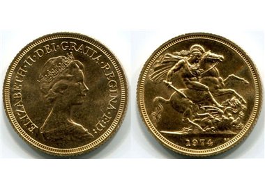 GREAT BRITAIN 1974 Gold Sovereign (blistered) UNC