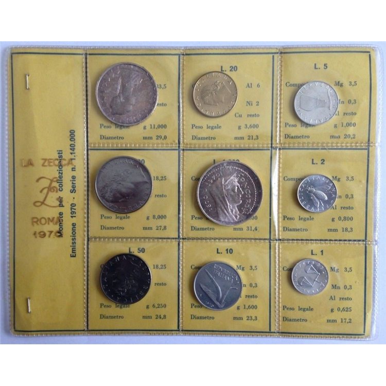 ITALY 1970 Divisional Set of 9 Coins UNC