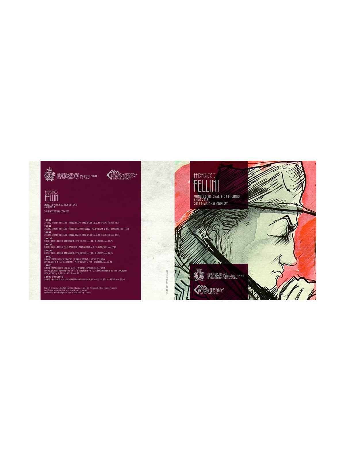 SAN MARINO 2013 Federico Fellini Coin Set 9 Coins UNC